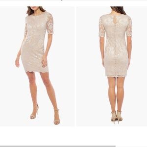 Marina Scalloped Lace Dress - Size Medium - Color Champagne - NEW